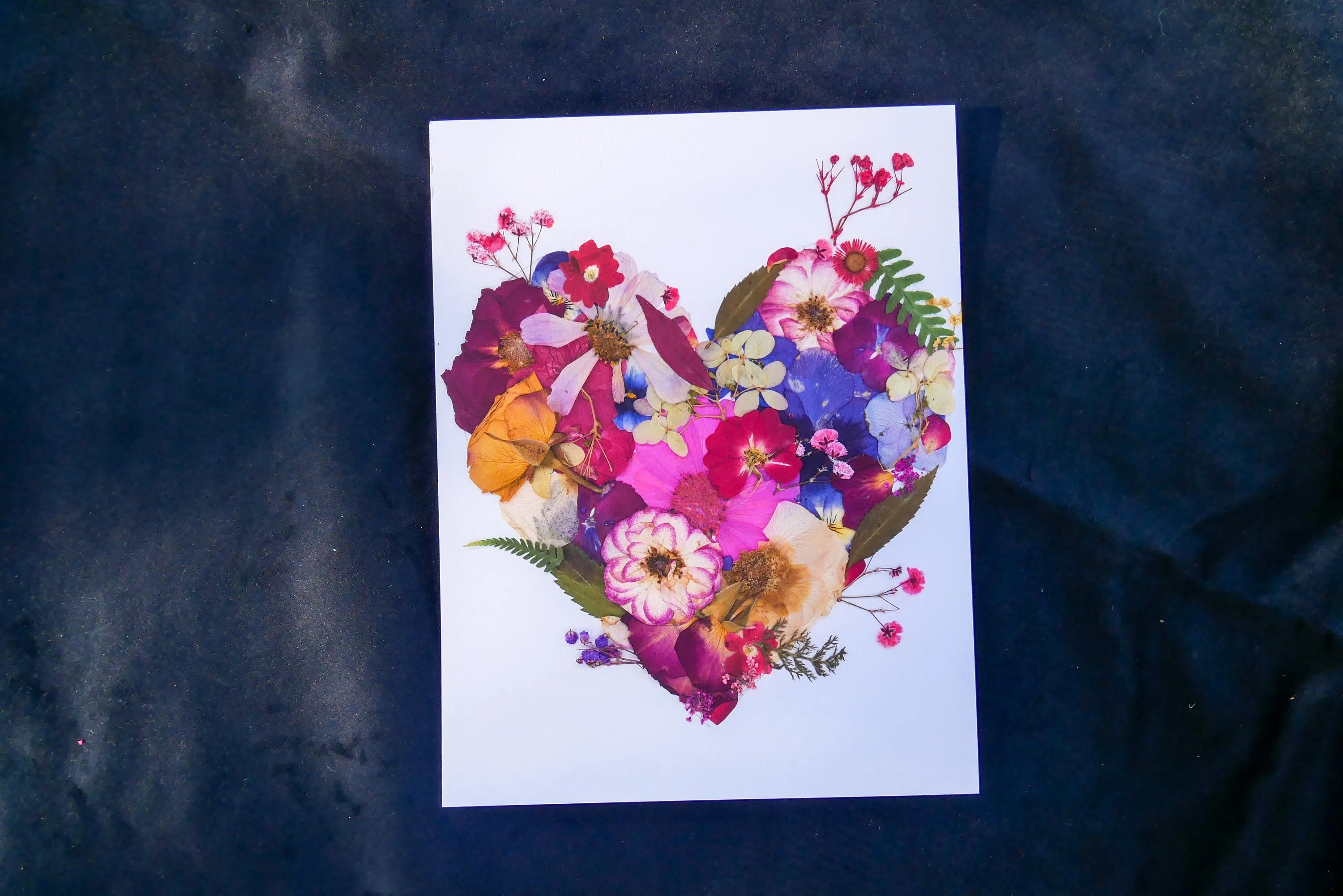 Pressed flower heart art, floral collage heart, whimsical art made with real flowers