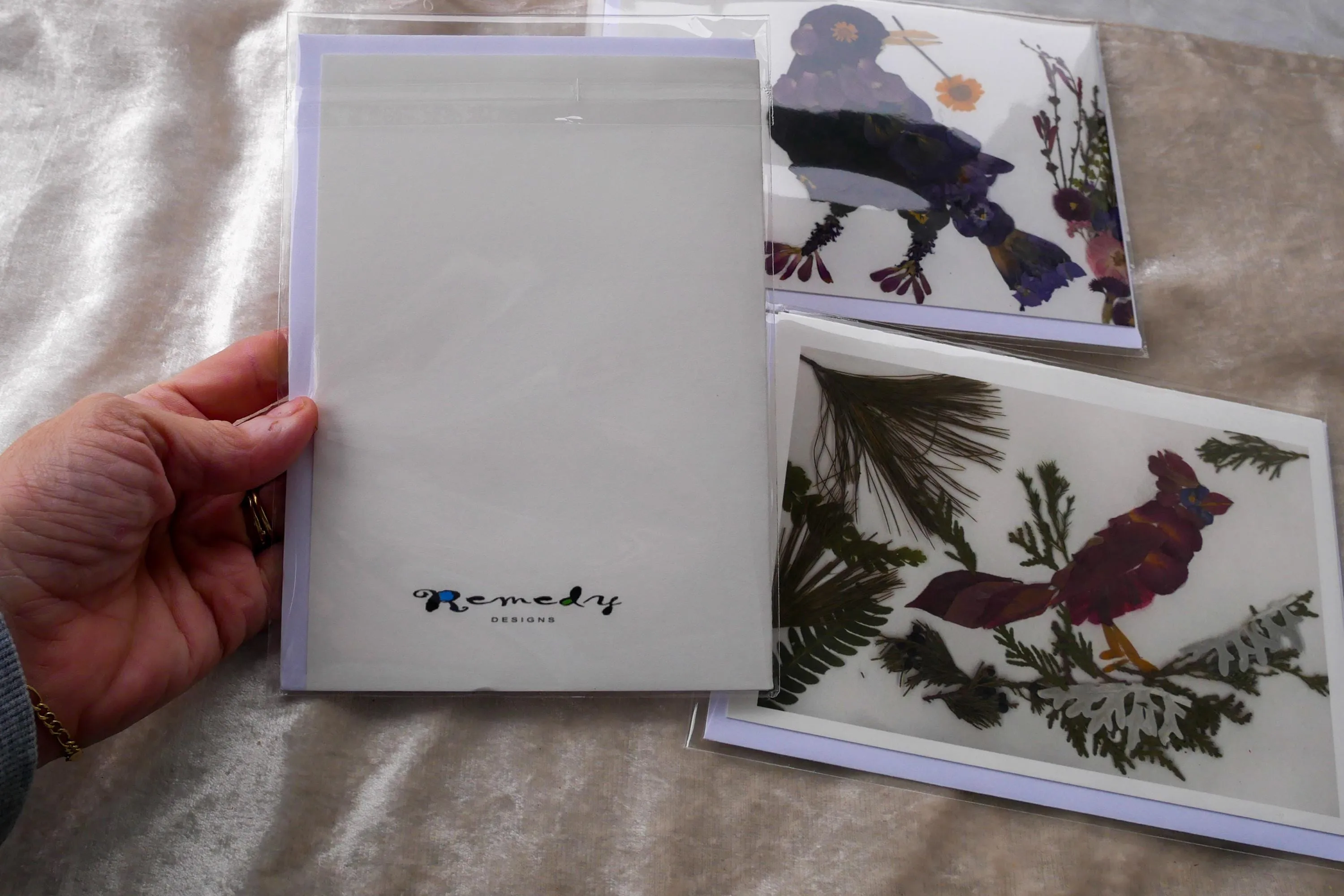 Pressed flower hummingbird greeting card , real flower art PRINT