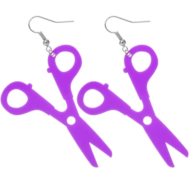 Purple Large Whimsical Hairdresser Scissor Earrings