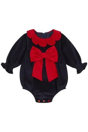 "Paityn" Navy & Red Velvet Romper