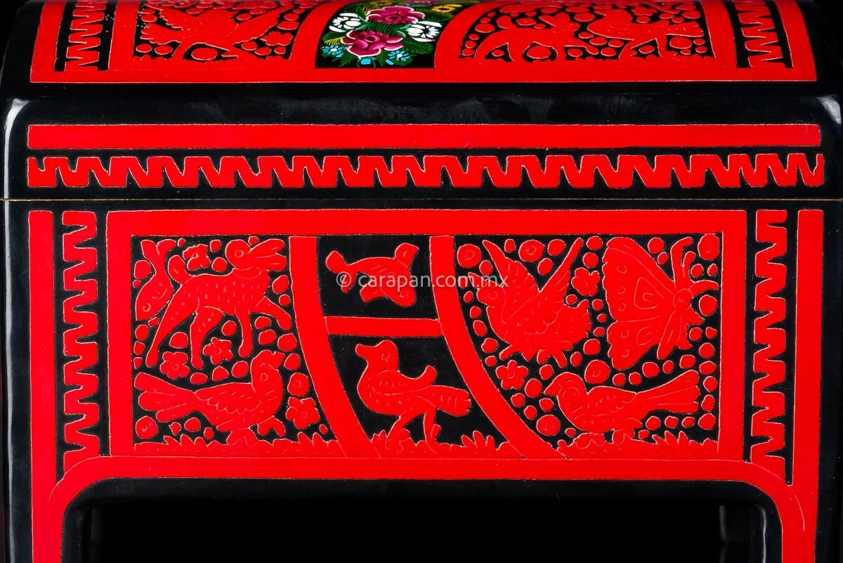 Red & Black Mexican Lacquered Wood Box
