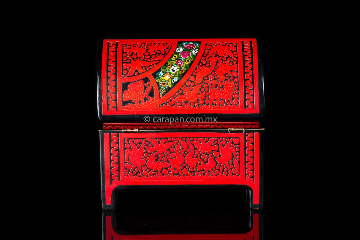 Red & Black Mexican Lacquered Wood Box
