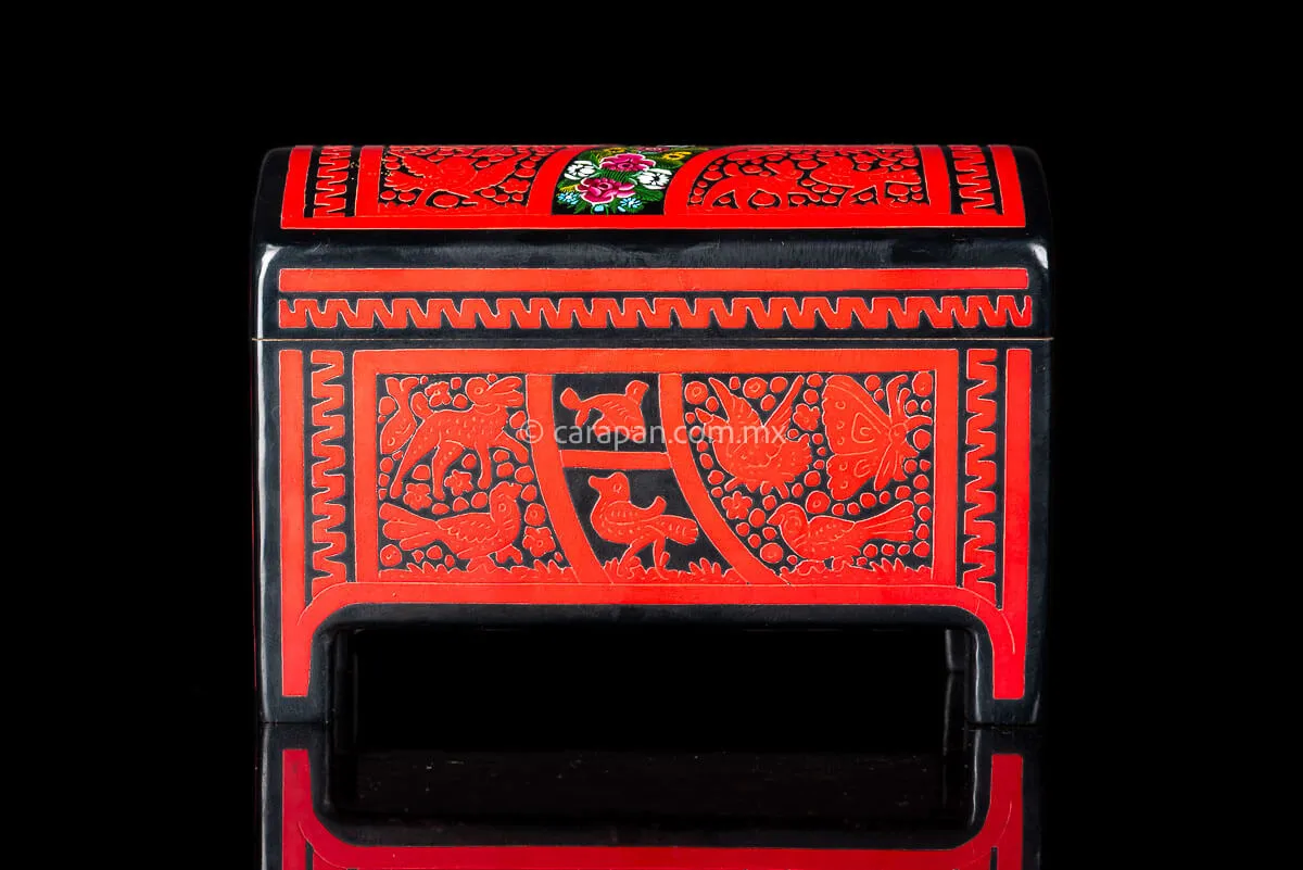 Red & Black Mexican Lacquered Wood Box