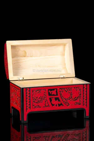 Red & Black Mexican Lacquered Wood Box