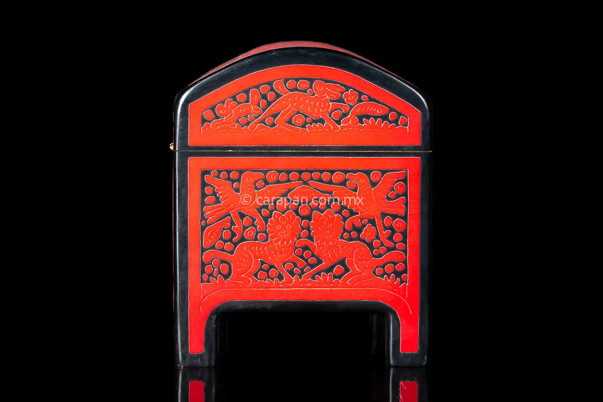 Red & Black Mexican Lacquered Wood Box