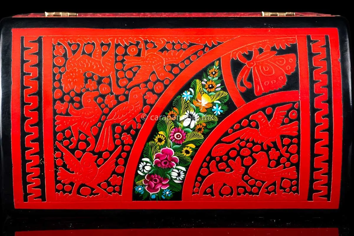 Red & Black Mexican Lacquered Wood Box