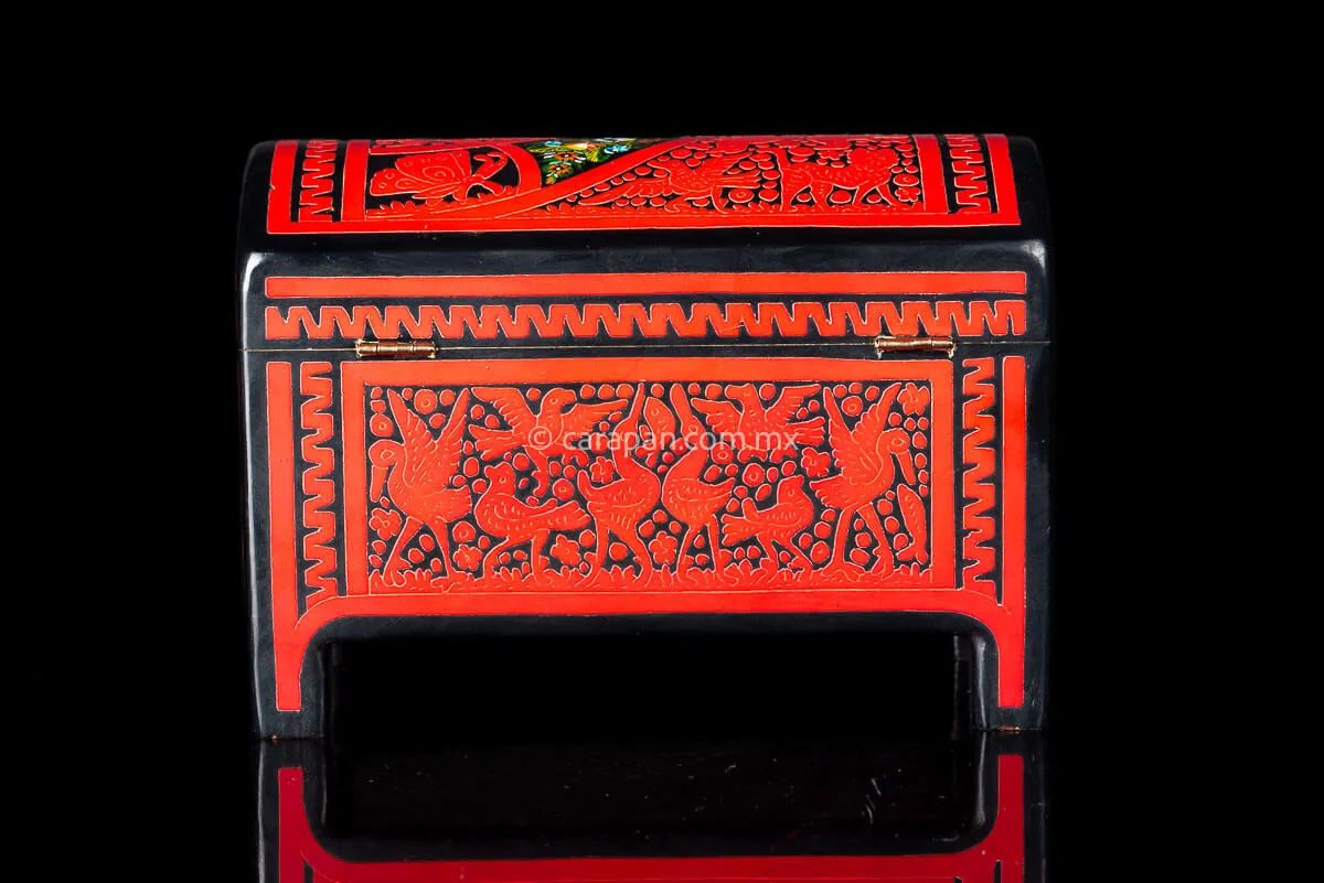Red & Black Mexican Lacquered Wood Box