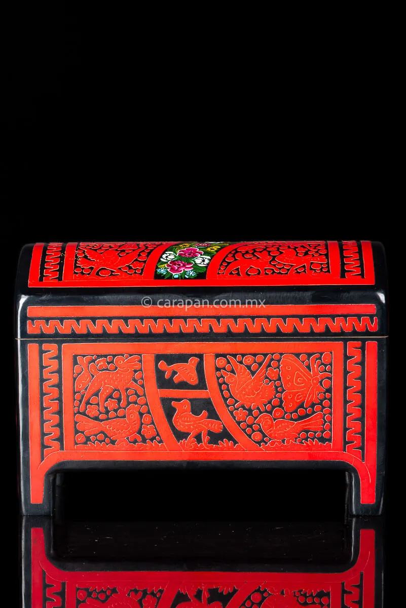 Red & Black Mexican Lacquered Wood Box