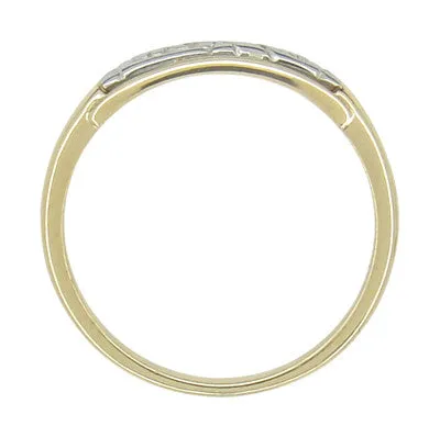 Retro Moderne Engraved Flowers Wedding Band in 14 Karat Yellow and White Gold