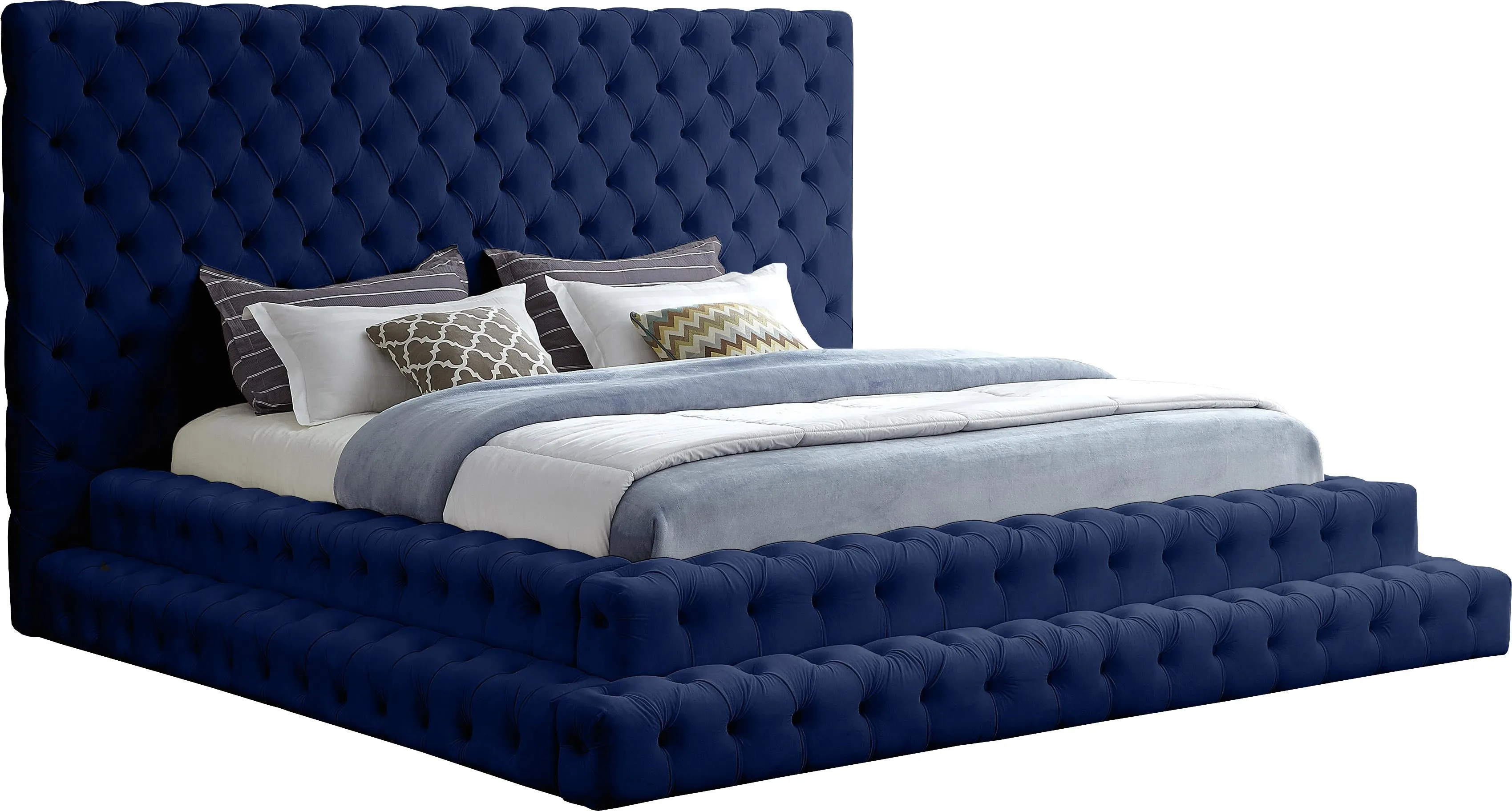 Revel Navy Velvet King Bed (3 Boxes)