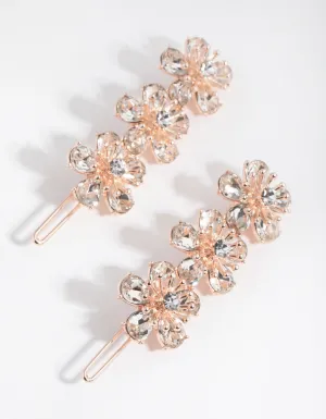 Rose Gold Diamante Trio Flower Pack Clip
