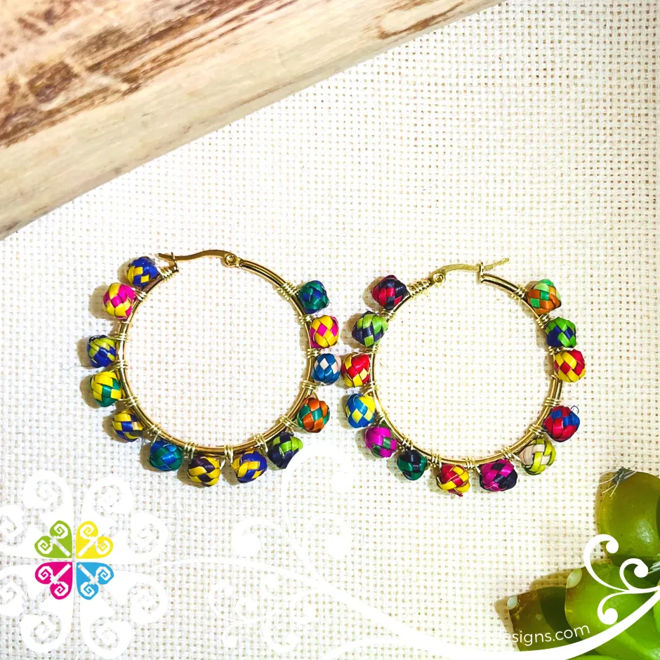 Round Palm Bead Hoops - Palm Earrings