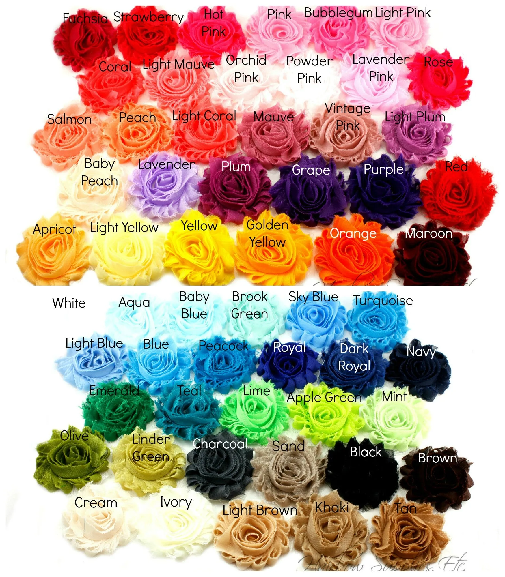 Shabby Flowers 2.5 inches - Solid (Pinks, Purples and Yellows)