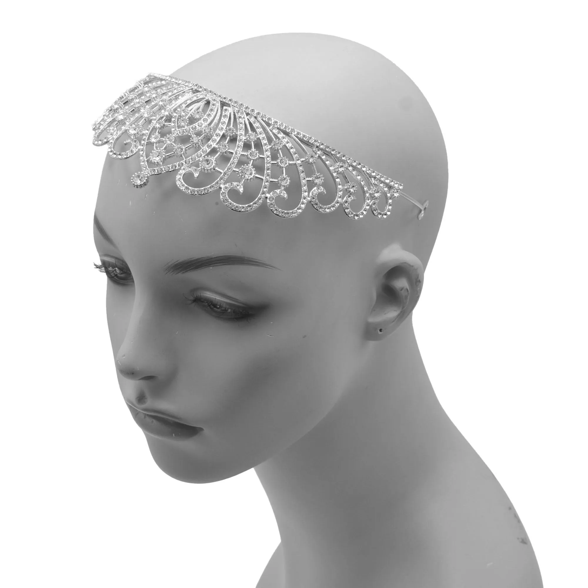 Silver Crystal head piece for Bridal crown topper hair peace #HNT90932S