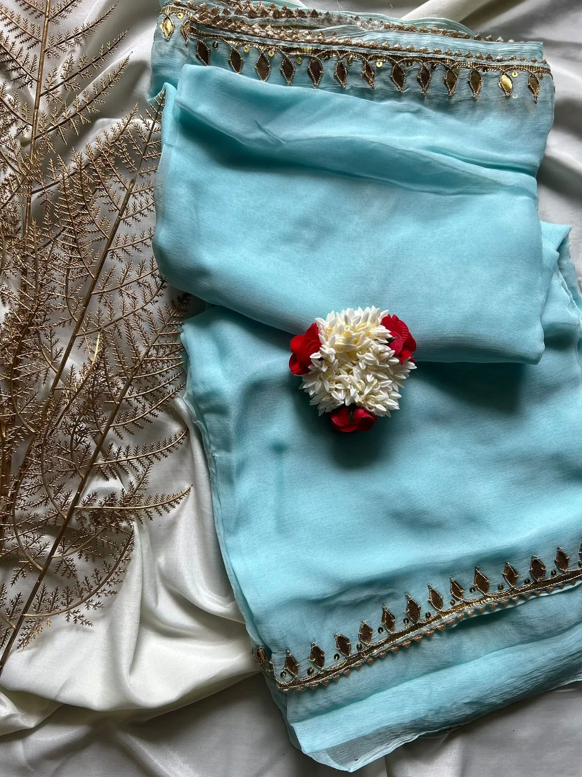 Sky Blue Gota Patti Chiffon Saree