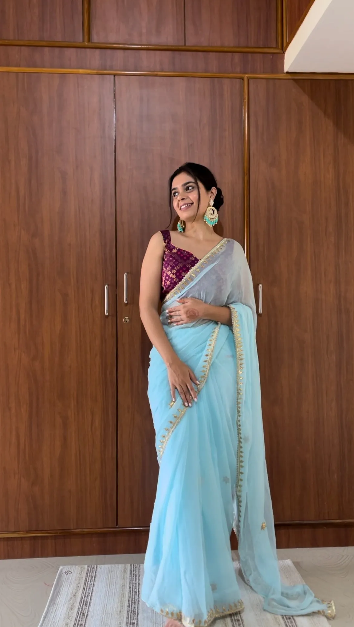 Sky Blue Gota Patti Chiffon Saree