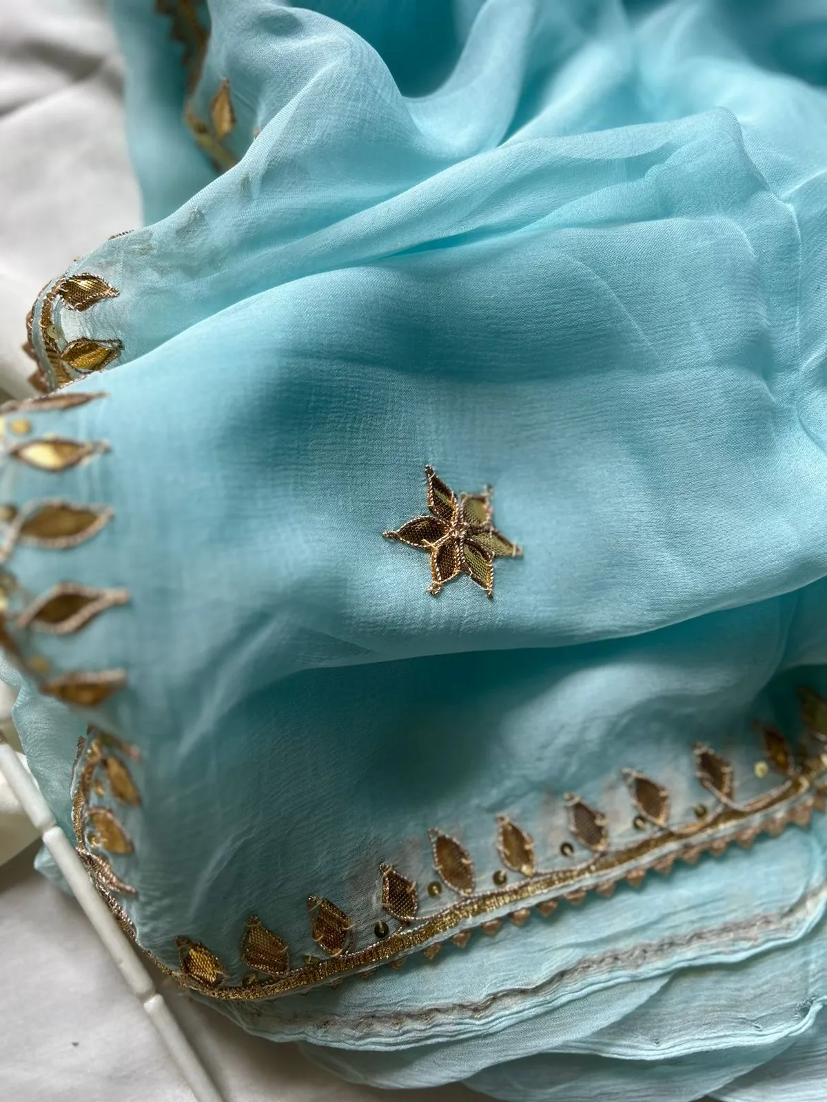 Sky Blue Gota Patti Chiffon Saree
