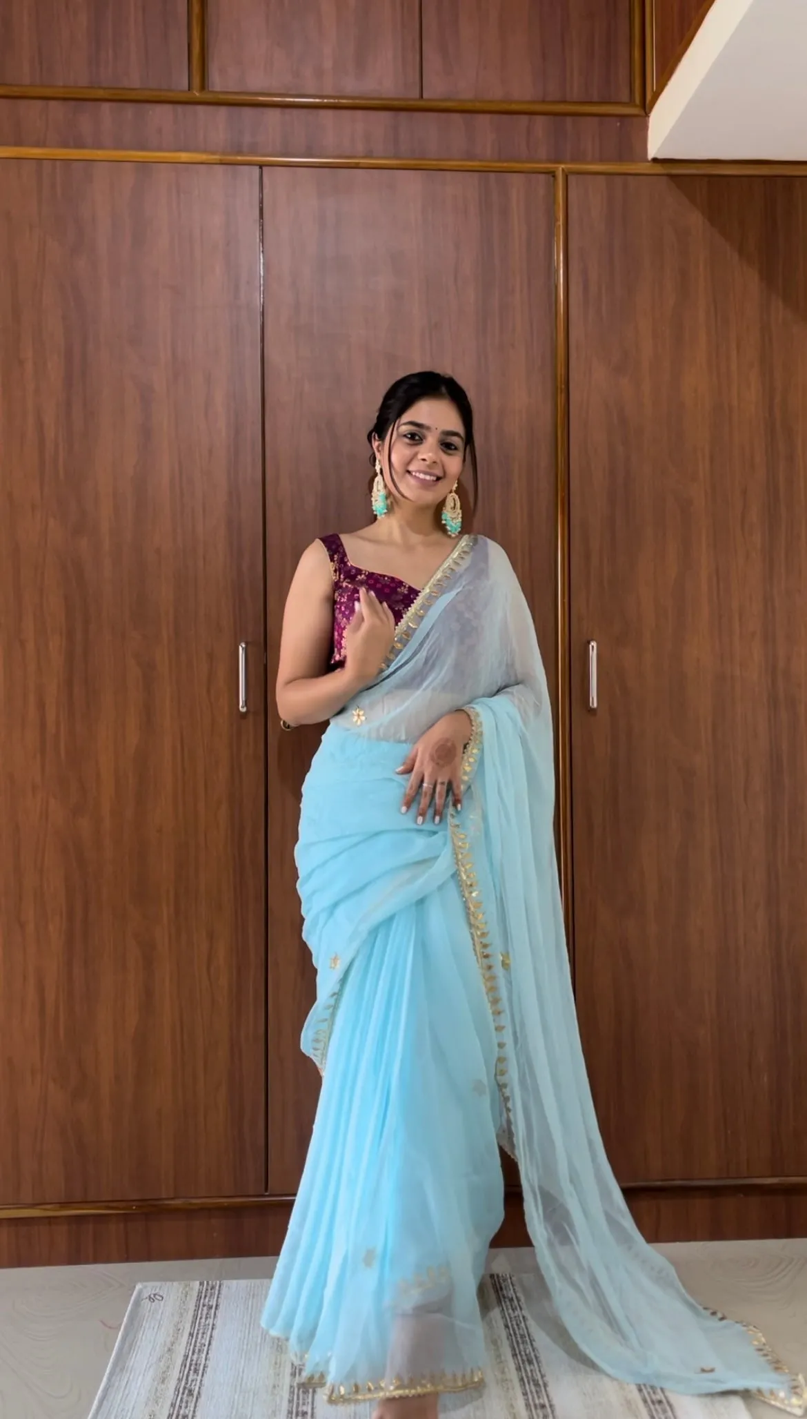 Sky Blue Gota Patti Chiffon Saree