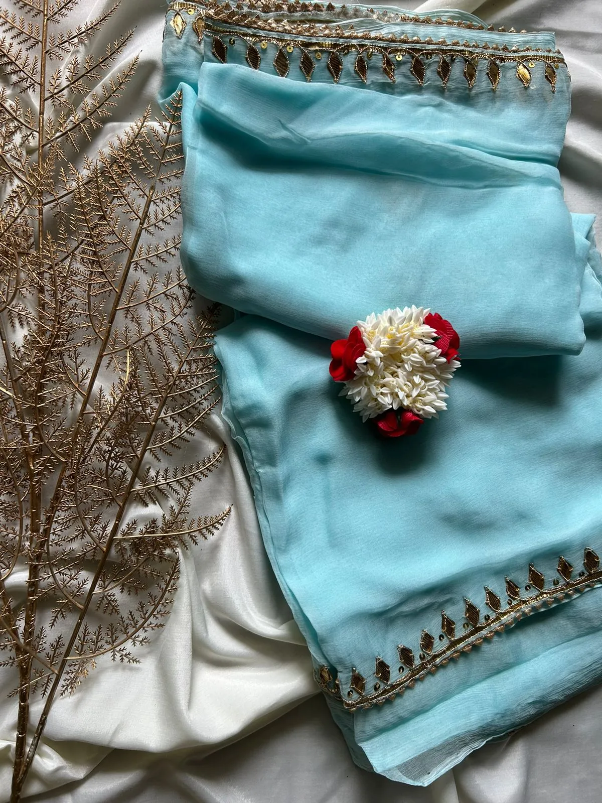 Sky Blue Gota Patti Chiffon Saree