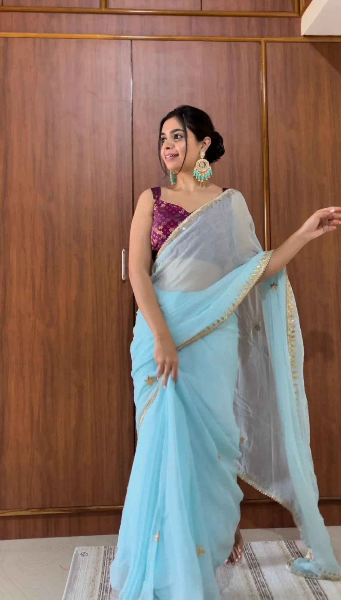 Sky Blue Gota Patti Chiffon Saree