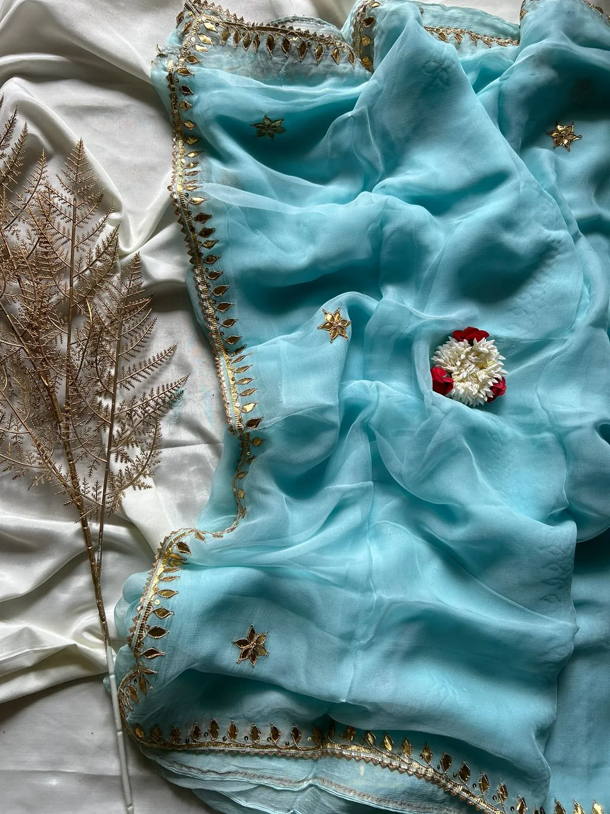 Sky Blue Gota Patti Chiffon Saree