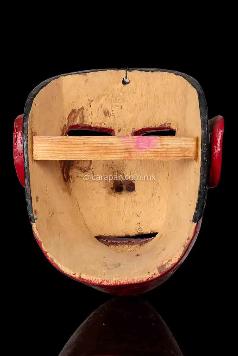 Smiling Man Vintage Wooden Mask in Red