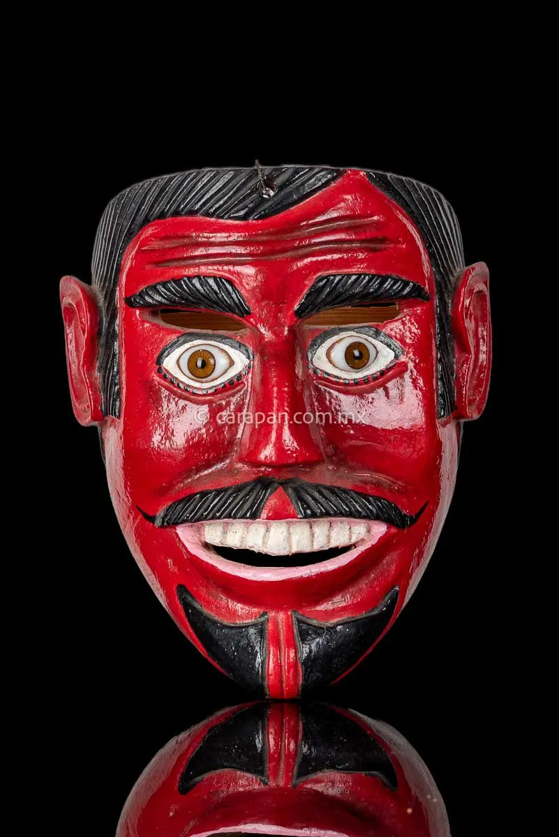 Smiling Man Vintage Wooden Mask in Red