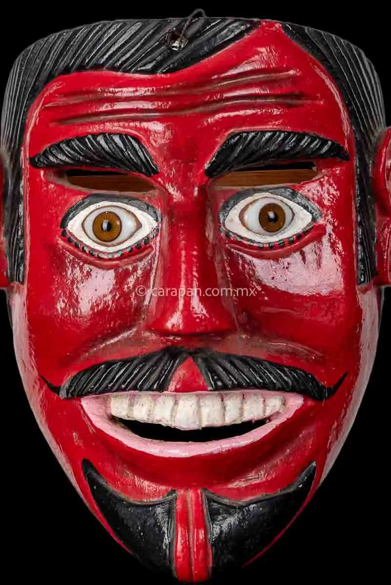 Smiling Man Vintage Wooden Mask in Red