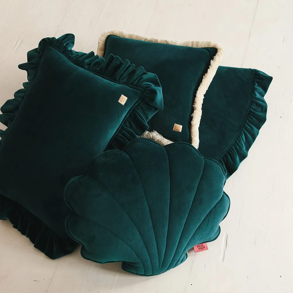 Soft Velvet Mat With Frill - Emerald