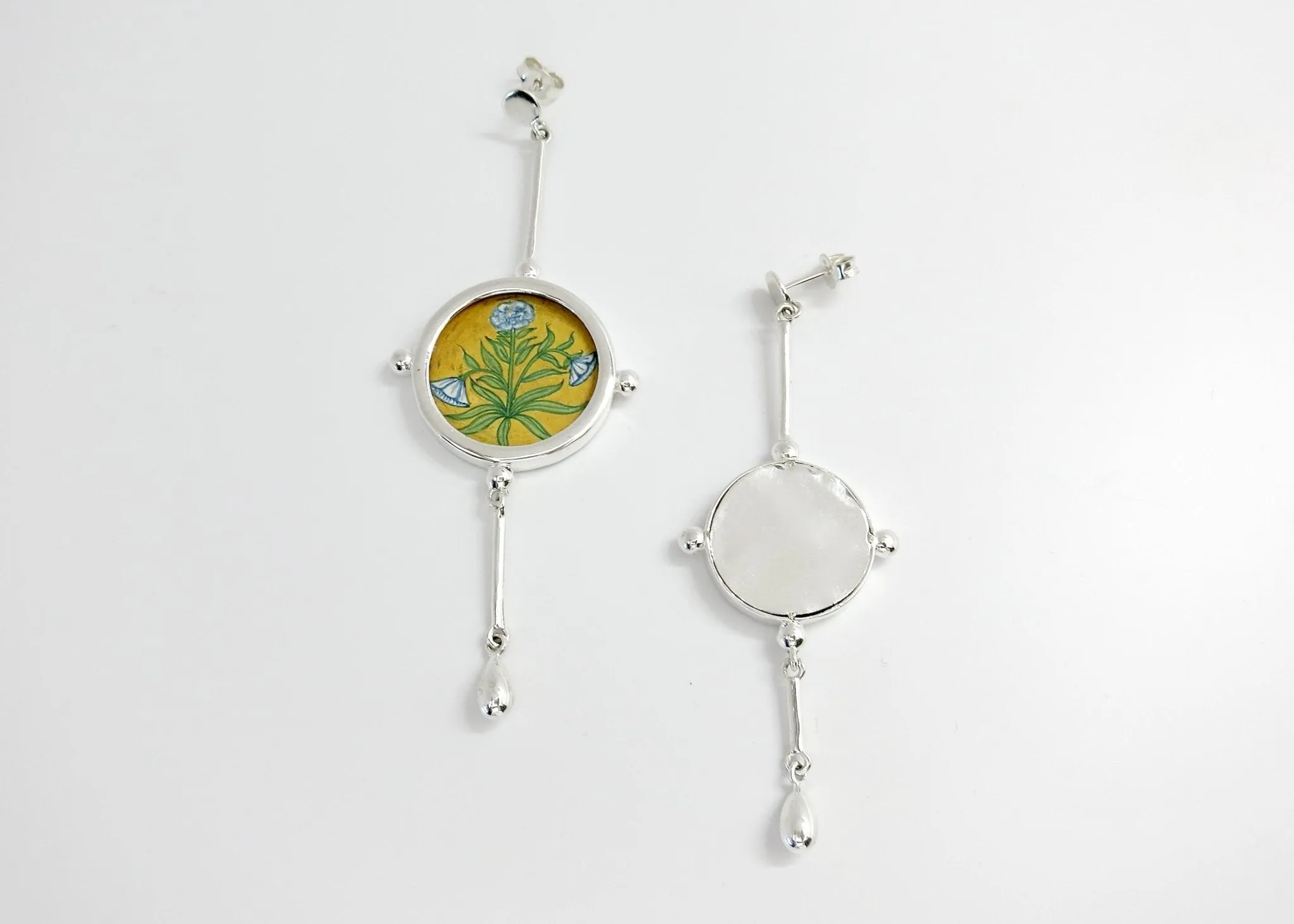 Stunning, asymmetrical, long-short, Mughal floral 'khasakhas' (poppies) earrings