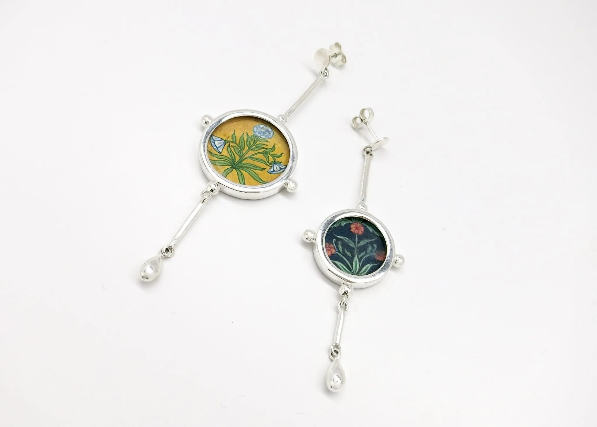 Stunning, asymmetrical, long-short, Mughal floral 'khasakhas' (poppies) earrings