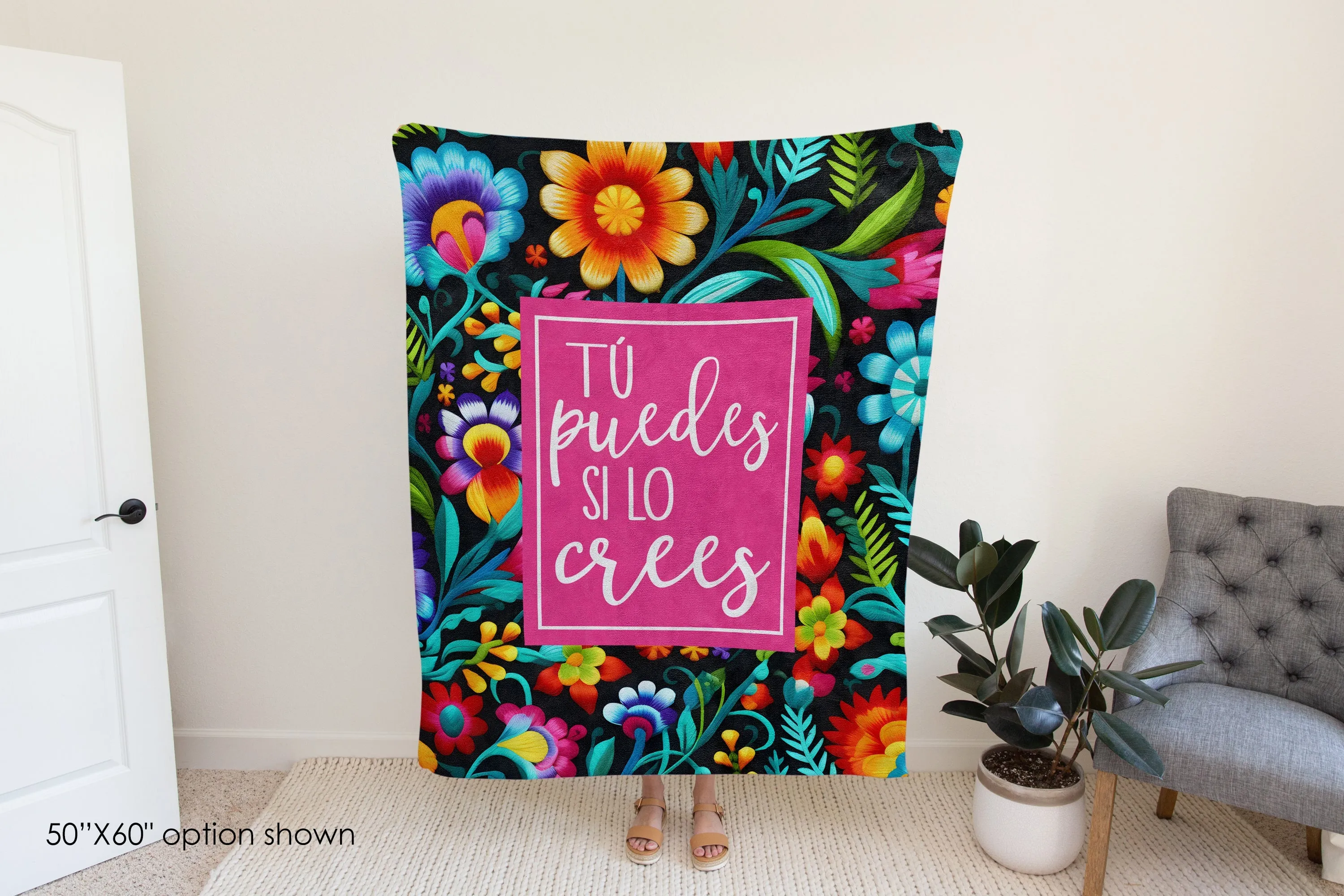 Tú Puedes Si Lo Crees Inspirational Fleece Blanket | Hispanic Heritage, Mexican Culture, Motivational Gift, Get Well & Cancer Support Blanket