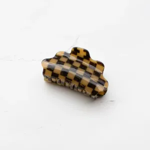 Tiepology - Eco Cloud Checkerboard Pattern Hair Claw (Black/Mustard)