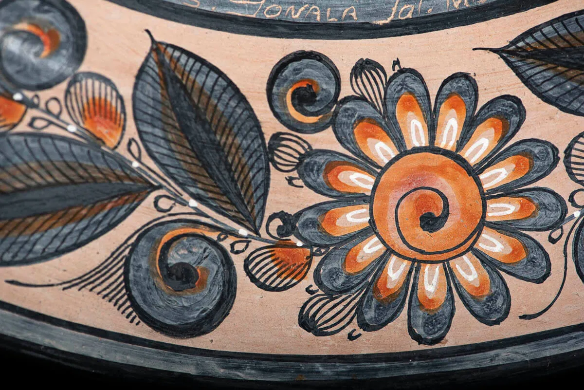 Tonala Dish with Mexican Emblem Signed by Artist