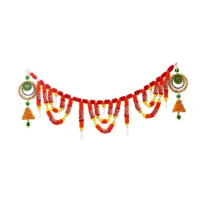 Toran For Door Hangings Diwali Decoration Artificial Flower Garlands (Red) Shubh Labh Latkans