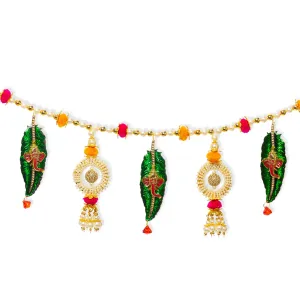 Toran For Door Hangings Diwali Decoration Fancy Golden Ganesh ji Leaf Pearl with Pom Pom Balls