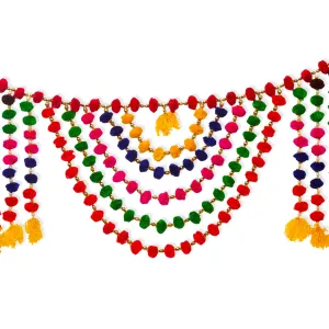Toran For Door Hangings Diwali Decoration Heavy Fancy Green, Red, Pink, Yellow, Blue Pom Pom balls with Latkans