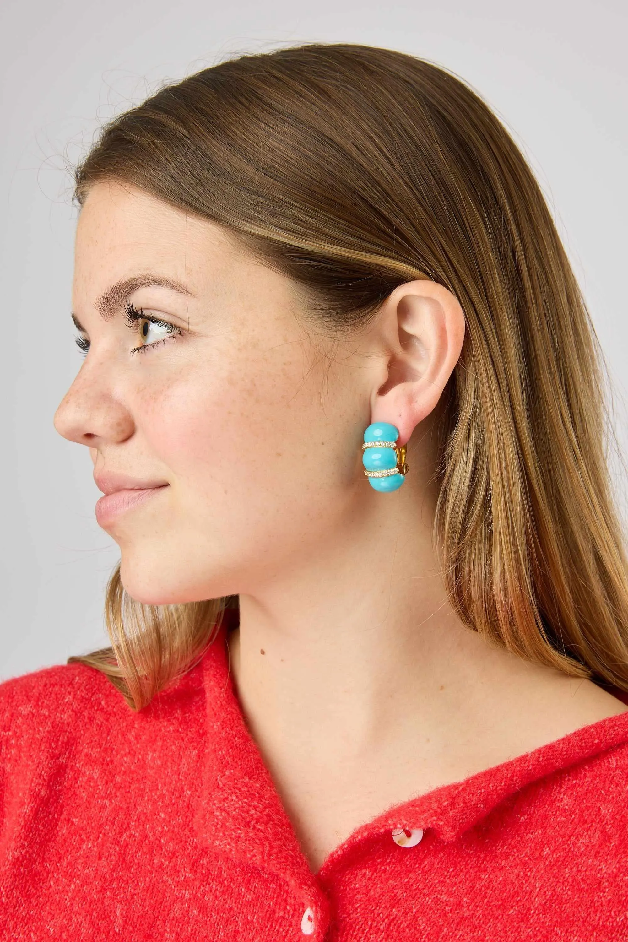 Turquoise Enamel Shrimp Clip-On Earrings