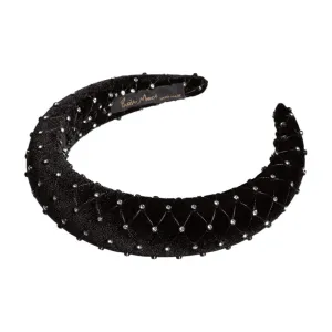Velvet Crystal 3 cm Padded Black Headband
