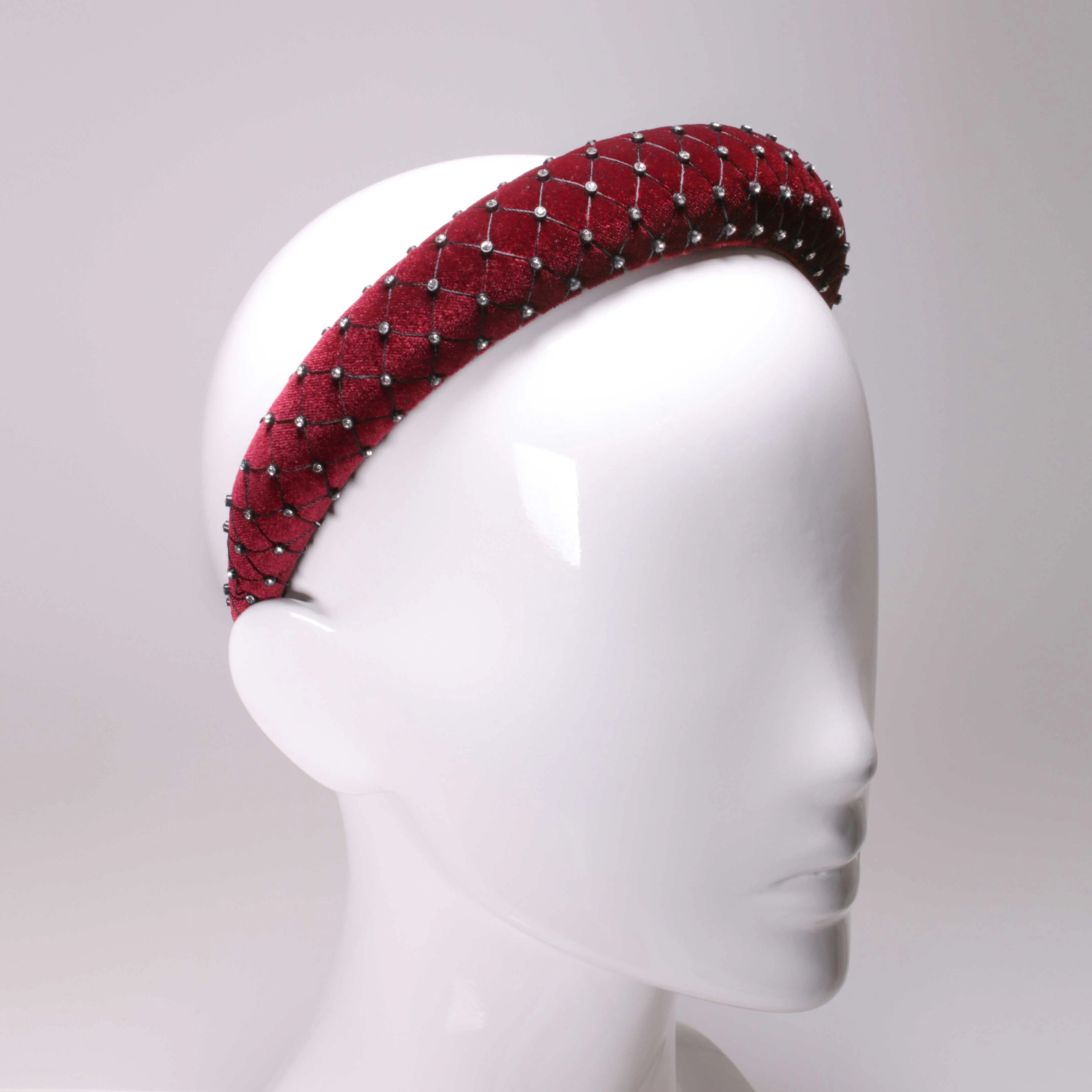 Velvet Crystal 3 cm Padded Burgundy Headband