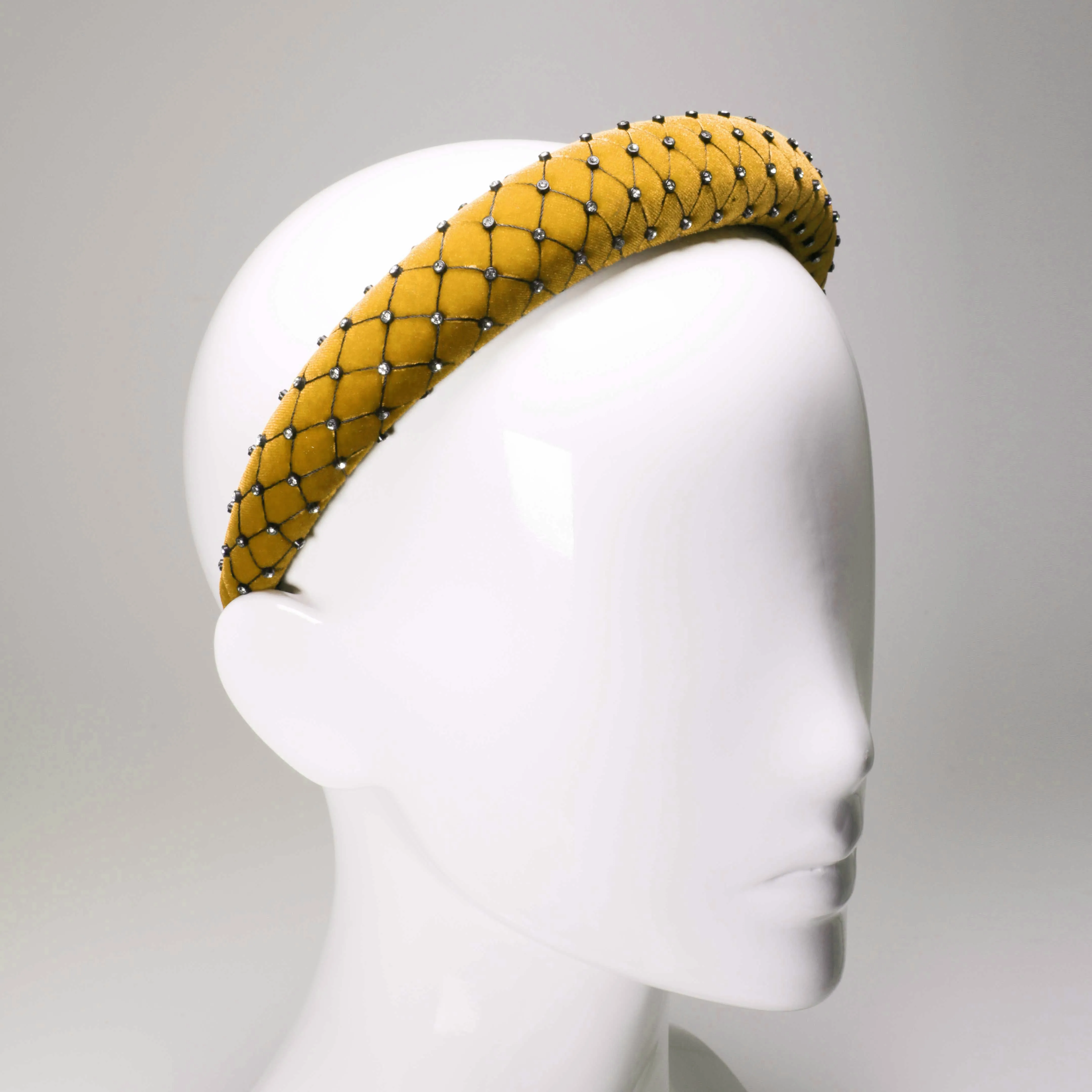 Velvet Crystal 3 cm Padded Mustard Headband