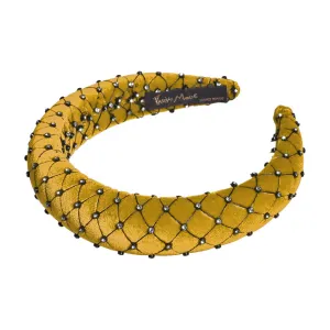 Velvet Crystal 3 cm Padded Mustard Headband