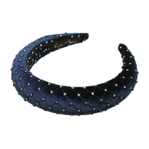 Velvet Crystal 3 cm Padded Navy Headband