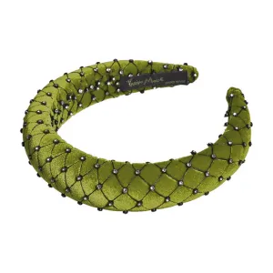 Velvet Crystal 3 cm Padded Olive Headband