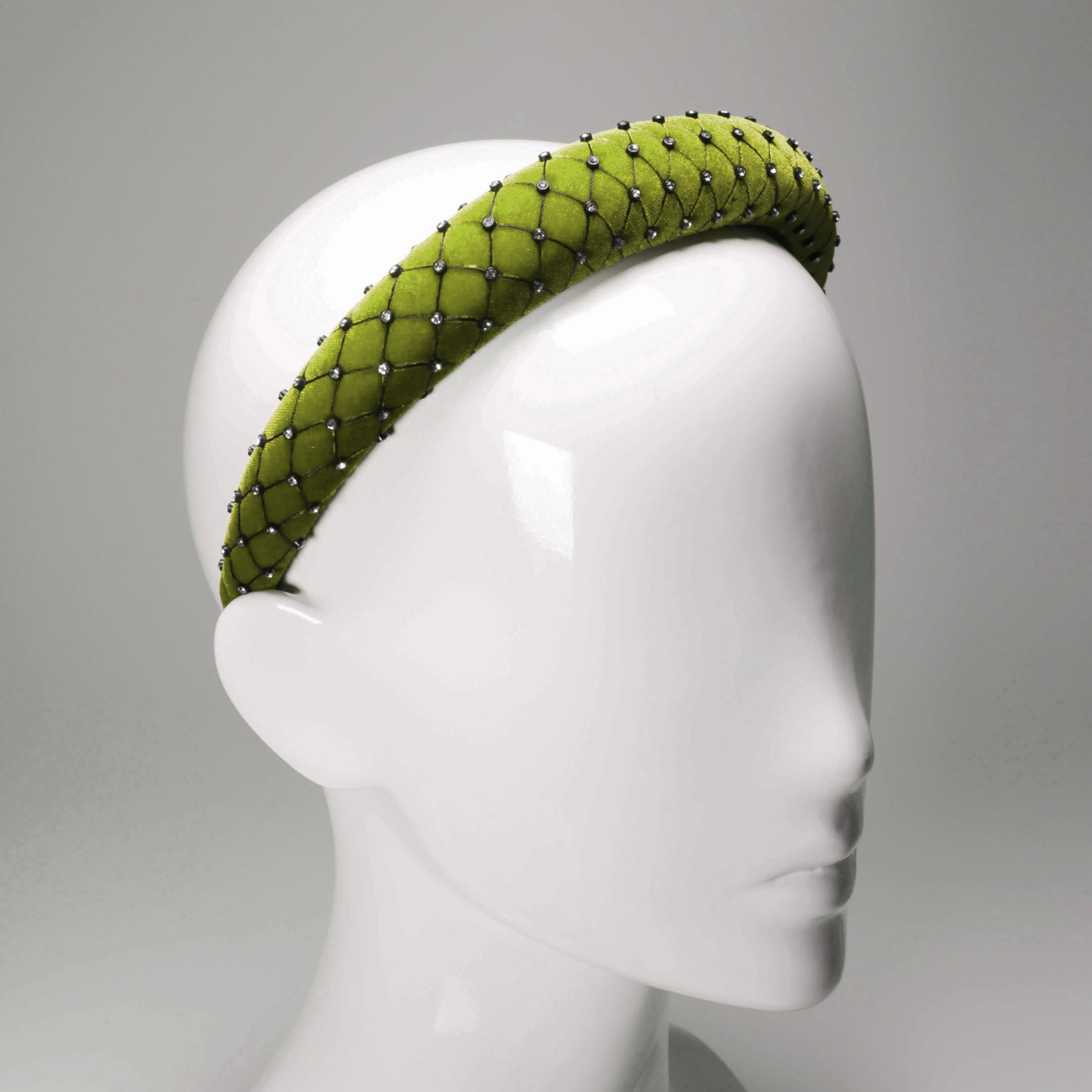 Velvet Crystal 3 cm Padded Olive Headband
