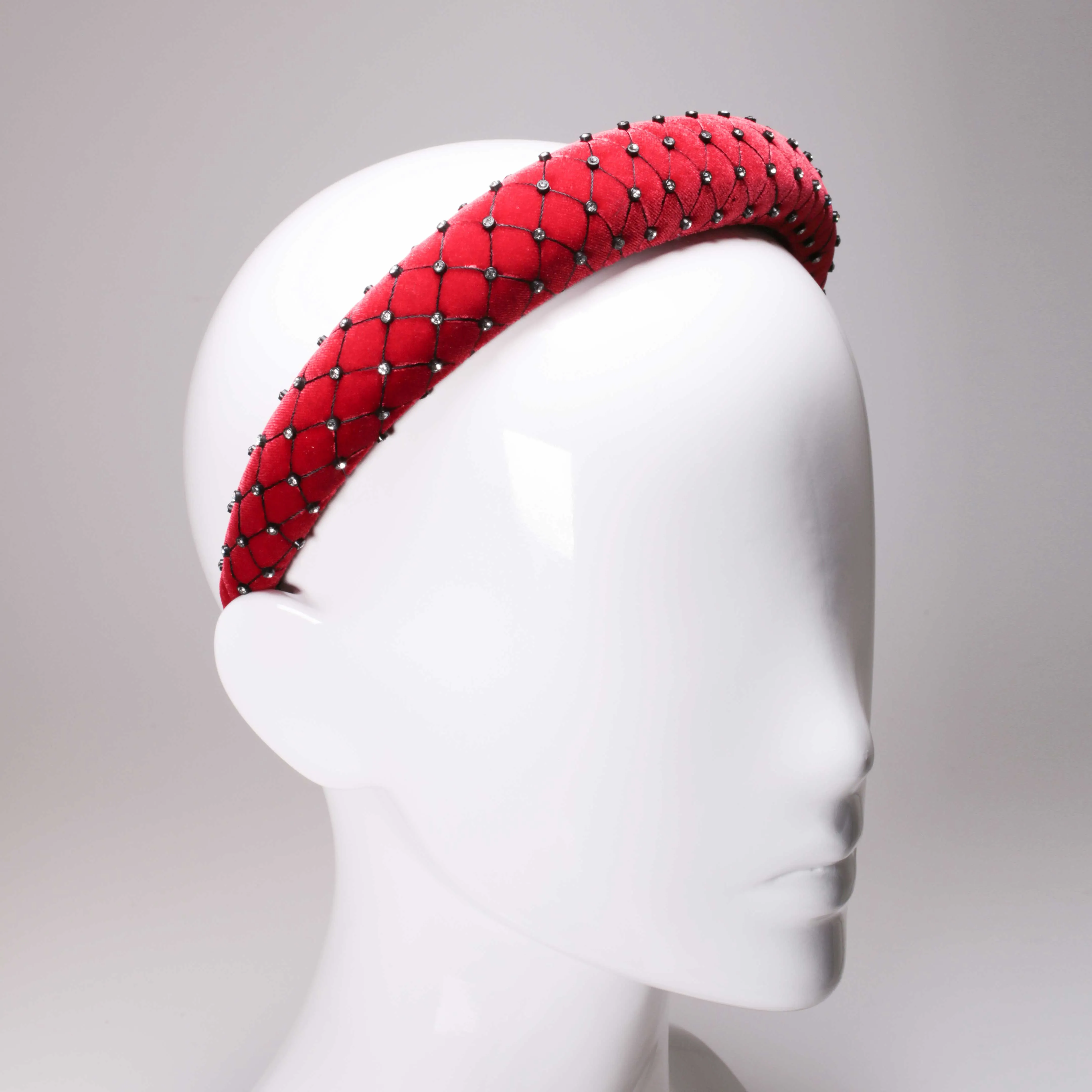 Velvet Crystal 3 cm Padded Red Headband