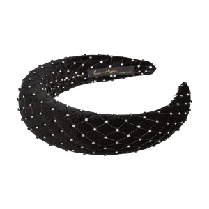 Velvet Crystal 4 cm Padded Black Headband