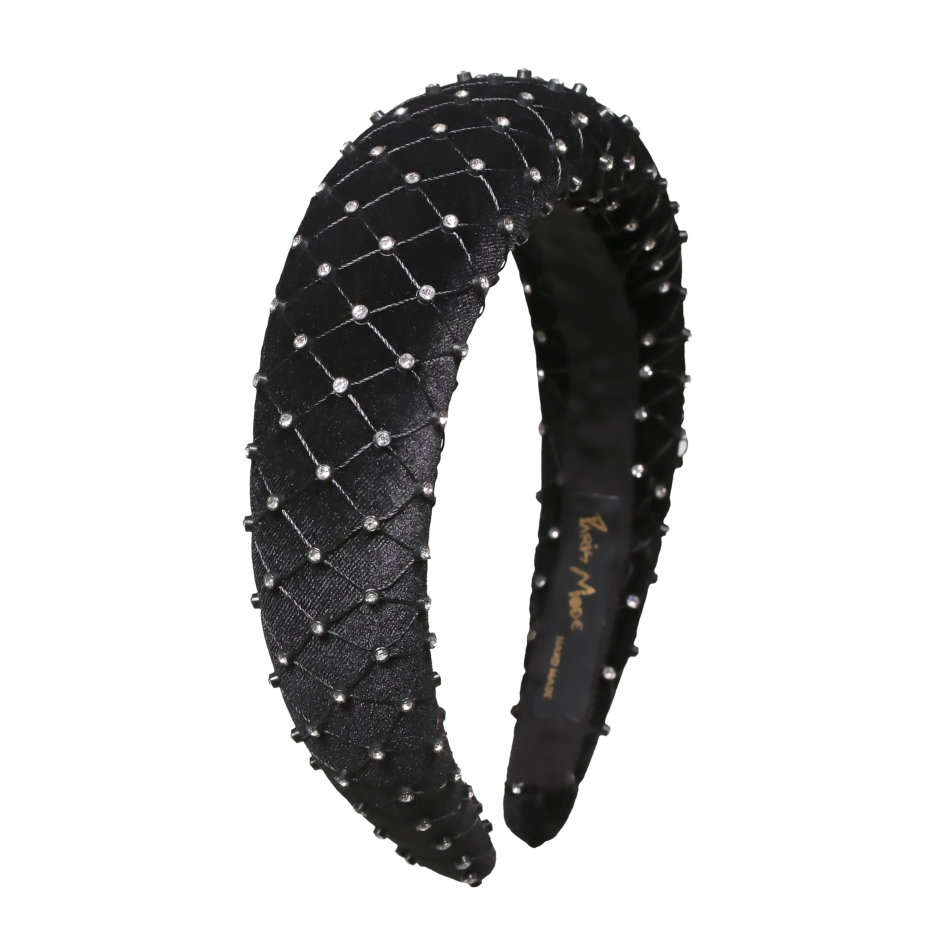 Velvet Crystal 4 cm Padded Black Headband