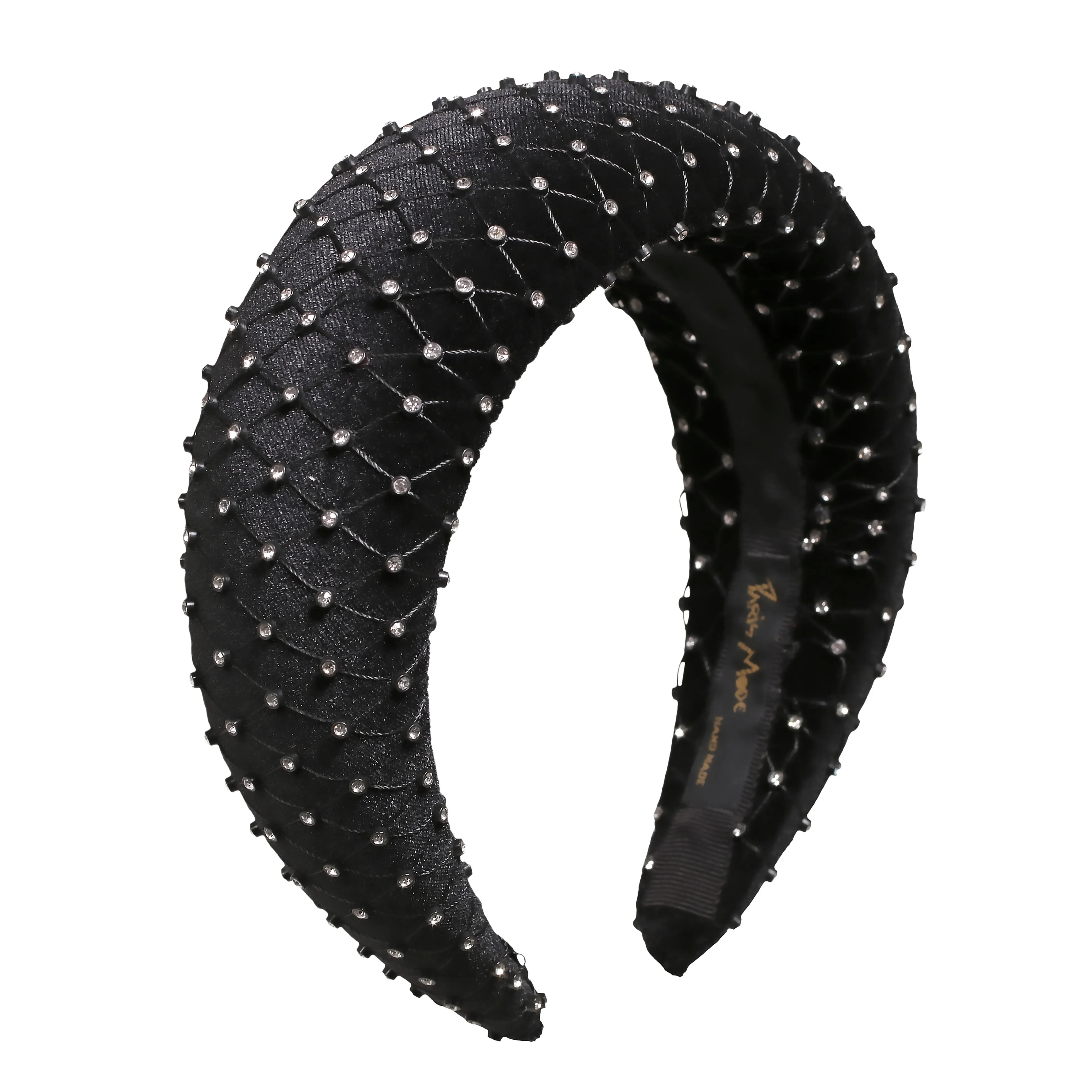 Velvet Crystal 6 cm Padded Black Headband