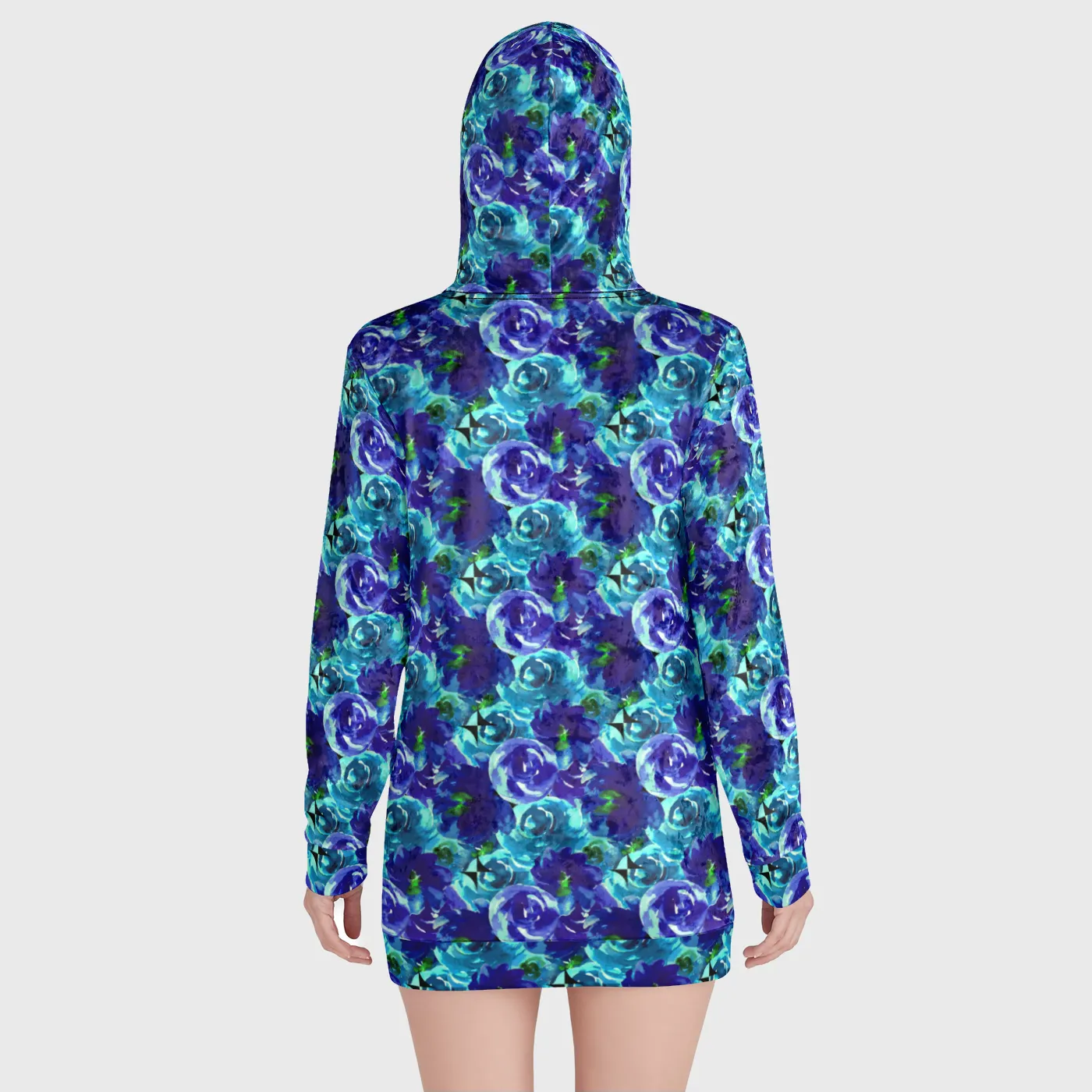 Velvet Hoodie Dress Blue Roses - Made in America